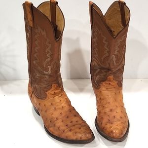 VTG Panhandle Slim Cognac Full Quill Ostrich Cowboy Western Boots Size 10.5 D